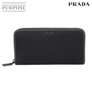 Prada Long Wallet Black Saffiano Leather Nylon Zip Around Closure